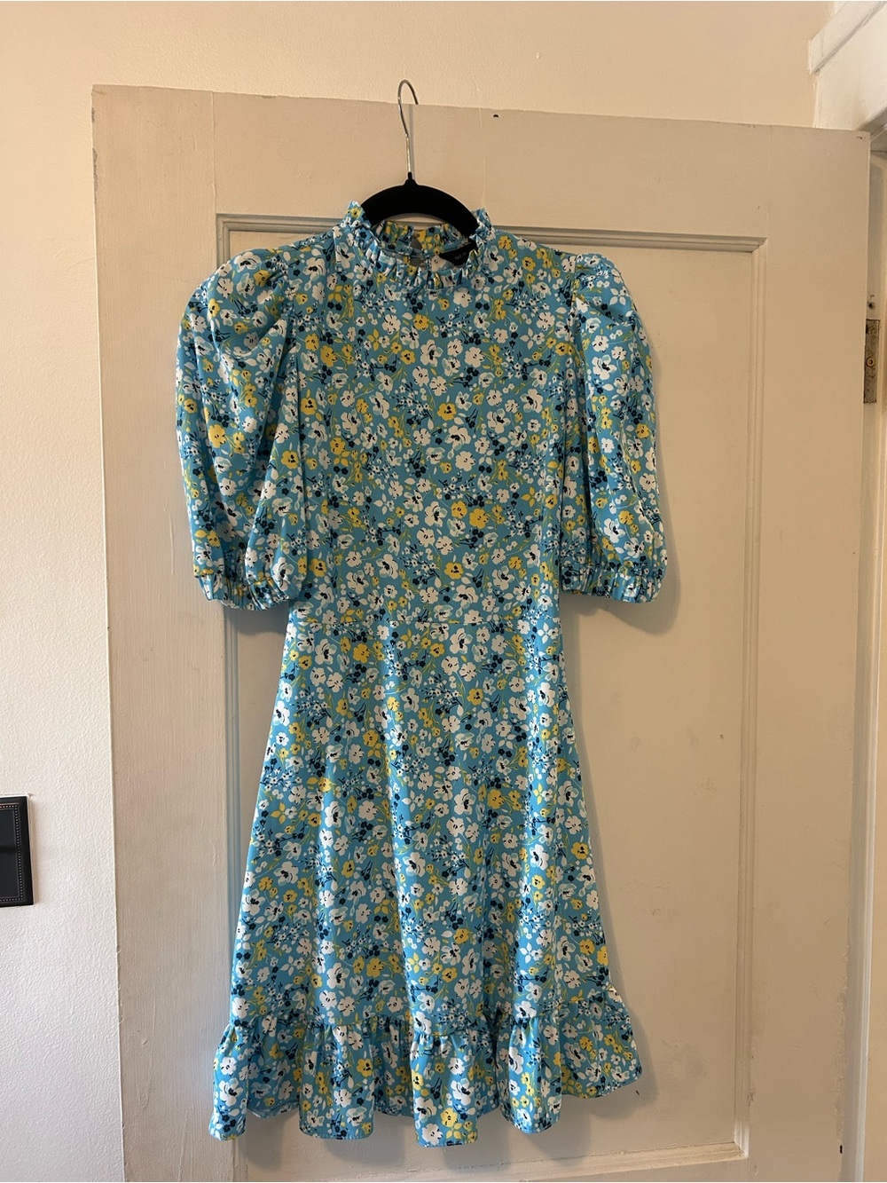 New Look Blue Floral Puff-Sleeve Mini Dress